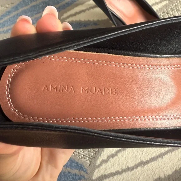 Amina Muaddi Classic Black Pointed Toe Pumps - Picture 3 of 5